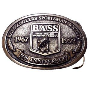 Vintage Brass Belt Buckle BASS 25th Anv... Anglers Sportsman Society 1967-1992